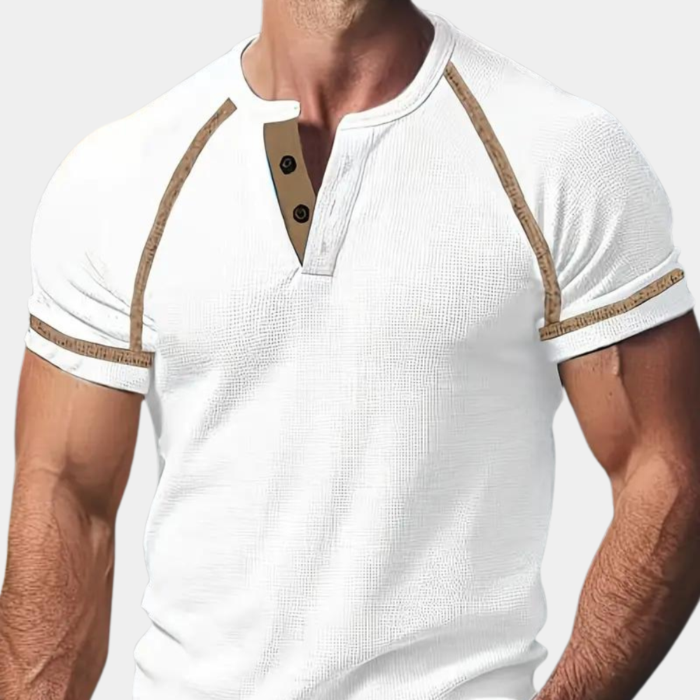 Men’s T-shirt – Slim Fit – Soft Knit – Henley Neck – Raglan Sleeve Casual Wear