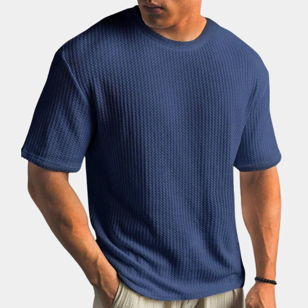 Men’s Casual Shirt – Soft Knit – Relaxed Fit – Short Sleeve Waffle Texture