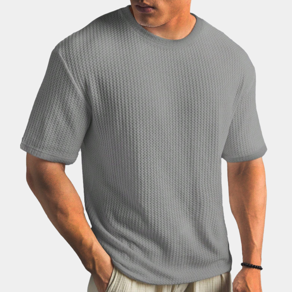 Men’s Casual Shirt – Soft Knit – Relaxed Fit – Short Sleeve Waffle Texture