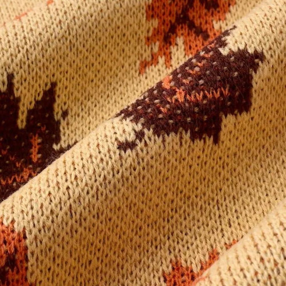 Women’s Knitted Sweater – Leaf Pattern – Crew Neck – Ribbed Trim – Soft Warm Fabric