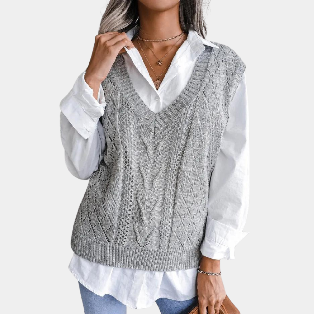 Women’s Sweater Vest – Cable Knit – V-Neck – Soft Knit – Relaxed Fit – Layering Essential