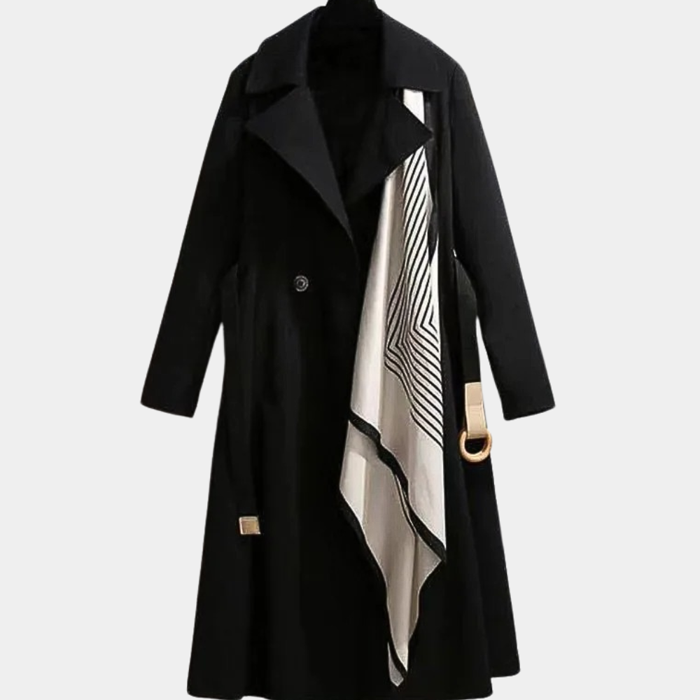 Francesca Belted Midi Coat | Double-Breasted Scarf Detail Coat