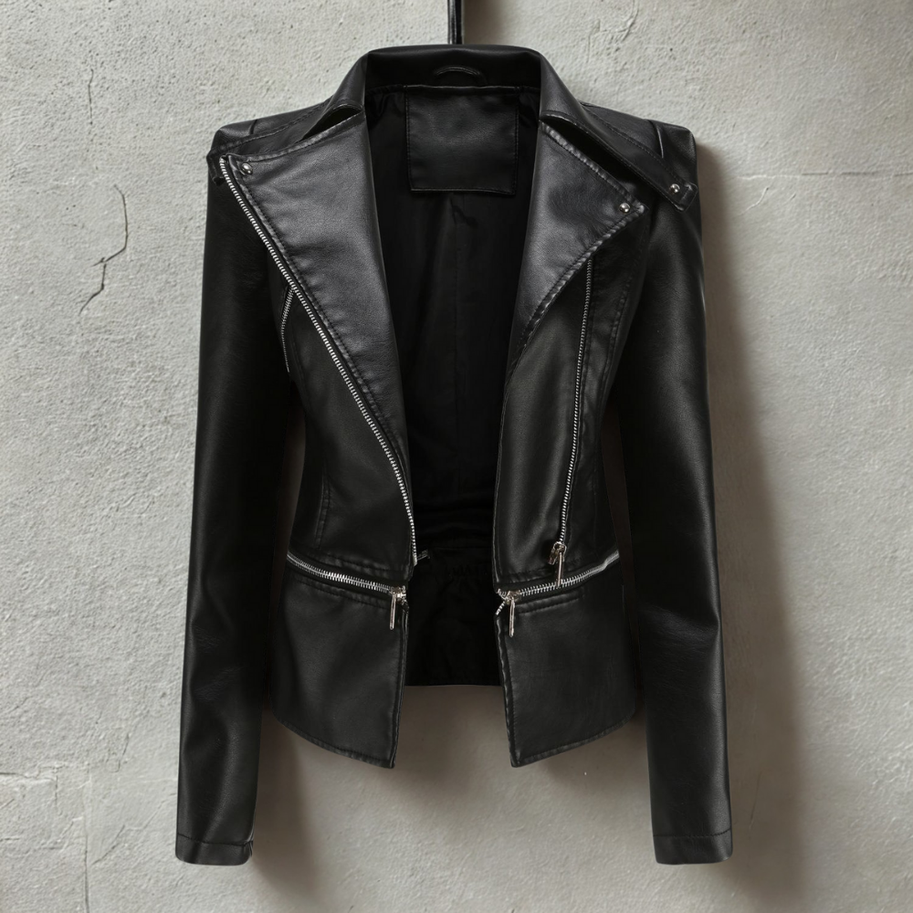 Women’s Moto Jacket – Slim Fit – Faux Leather – Studded Detail – Asymmetrical Zip