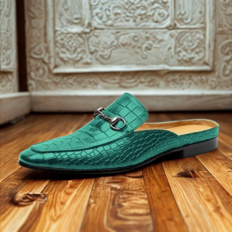 Men’s Loafers – Embossed Croc Leather – Backless Mule – Slip-On – Horsebit Detail