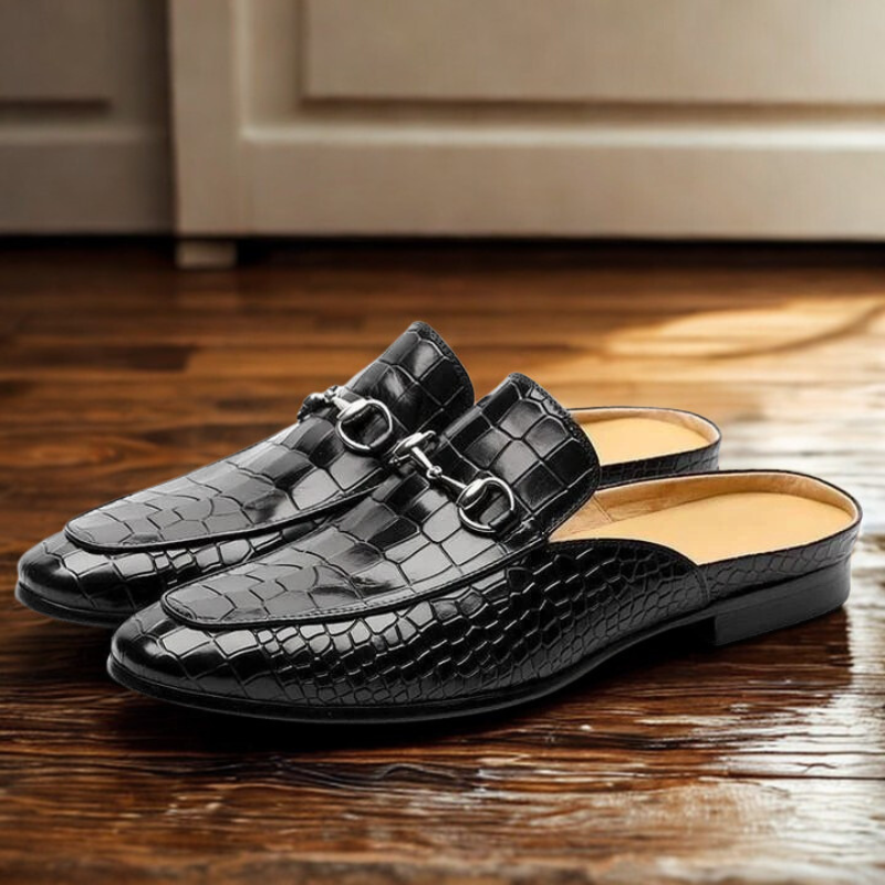 Men’s Loafers – Embossed Croc Leather – Backless Mule – Slip-On – Horsebit Detail