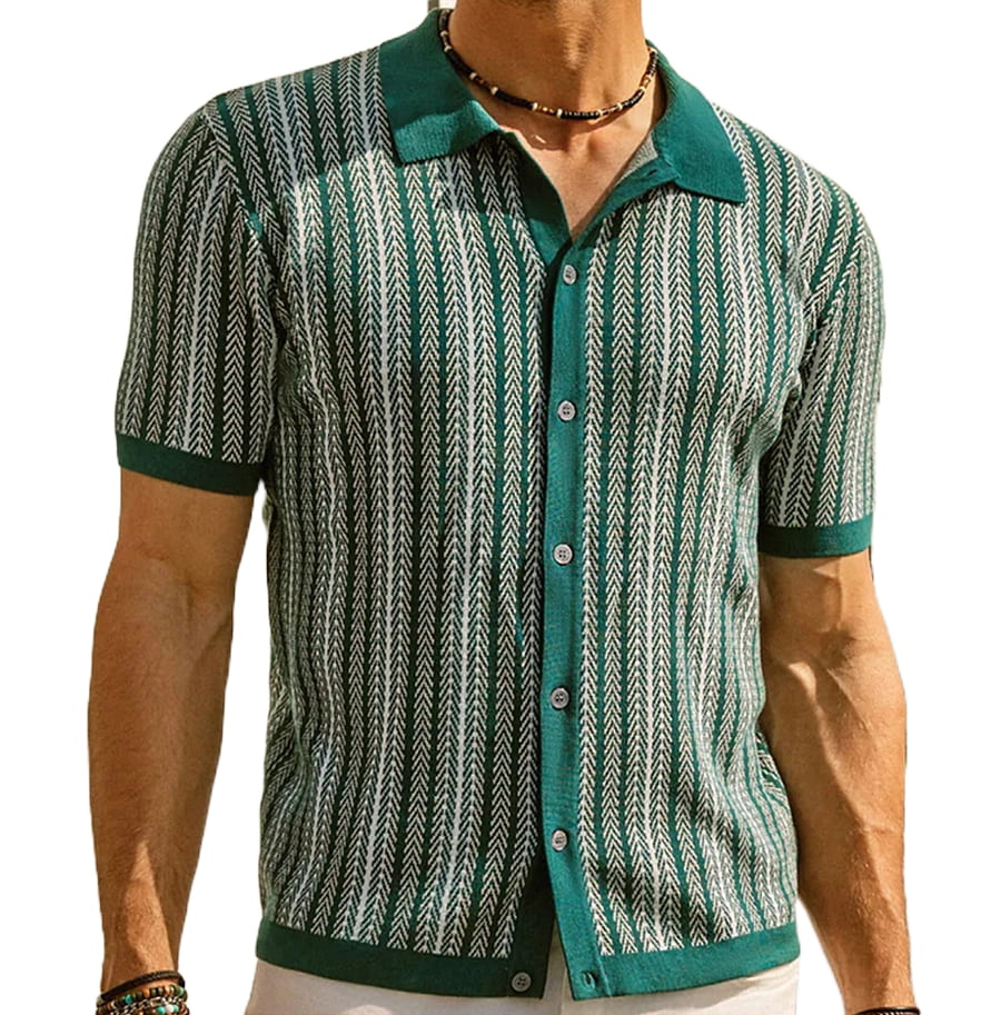 Sebastian Striped Regular Fit Knit Shirt | Collared Button Front Shirt