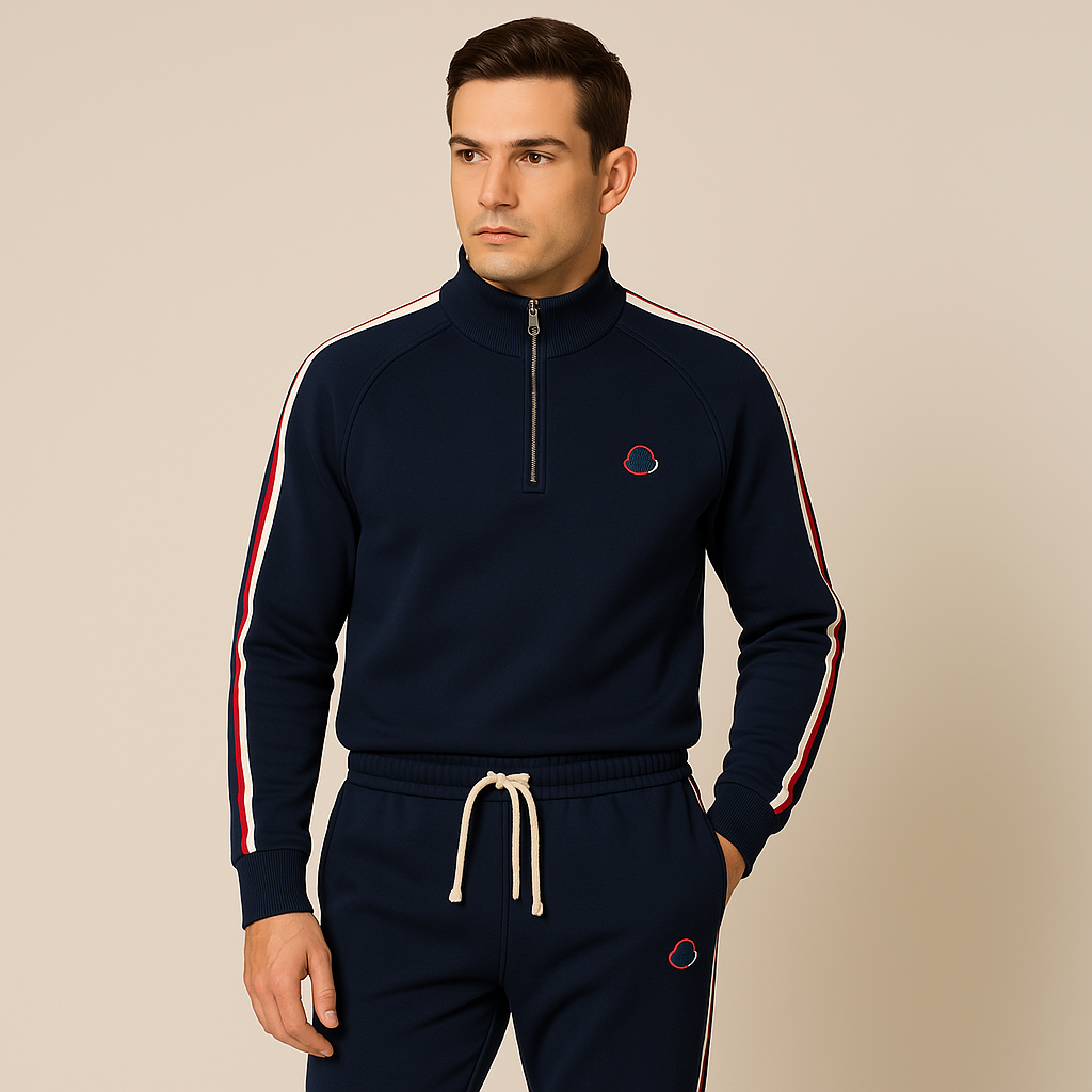 Men’s Tracksuit Set – Cotton Blend – Quarter Zip – Athleisure Fit – Ribbed Cuffs