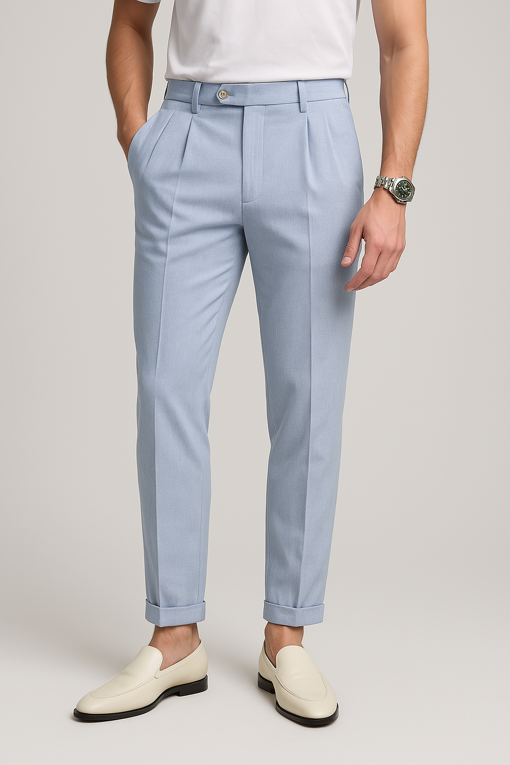 Men’s Trousers – High Waist – Straight Leg – Pleated Front – Breathable Blend