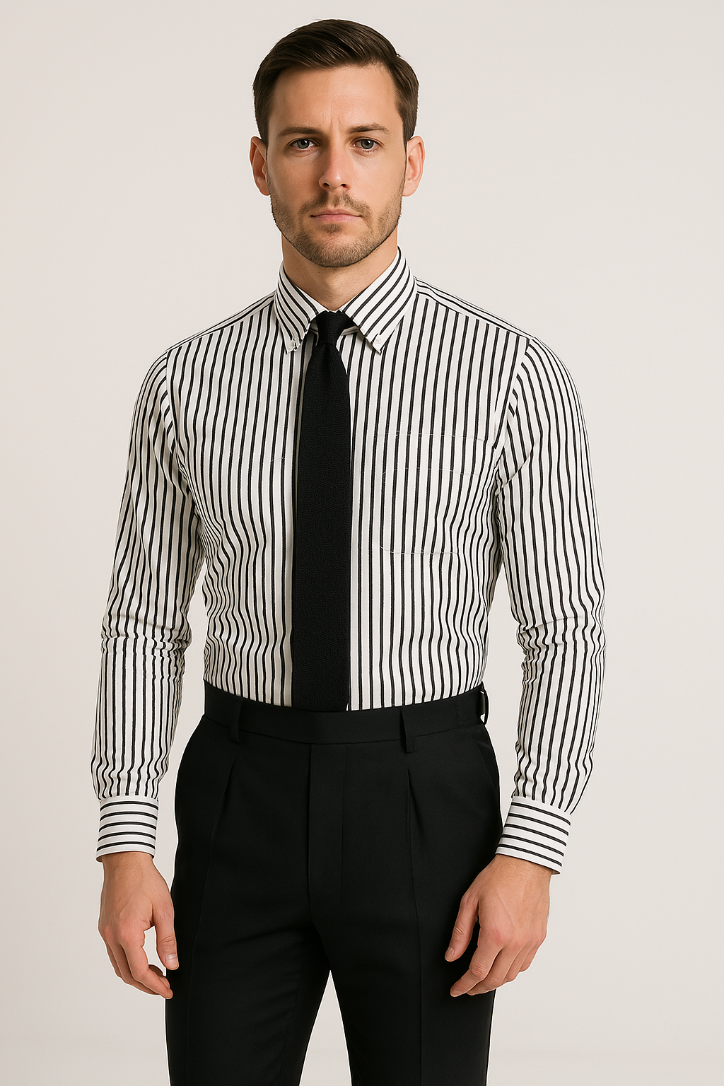Men’s Long Sleeve Shirt – Tailored Fit – Cotton Blend – Striped Button-Down Formal Wear