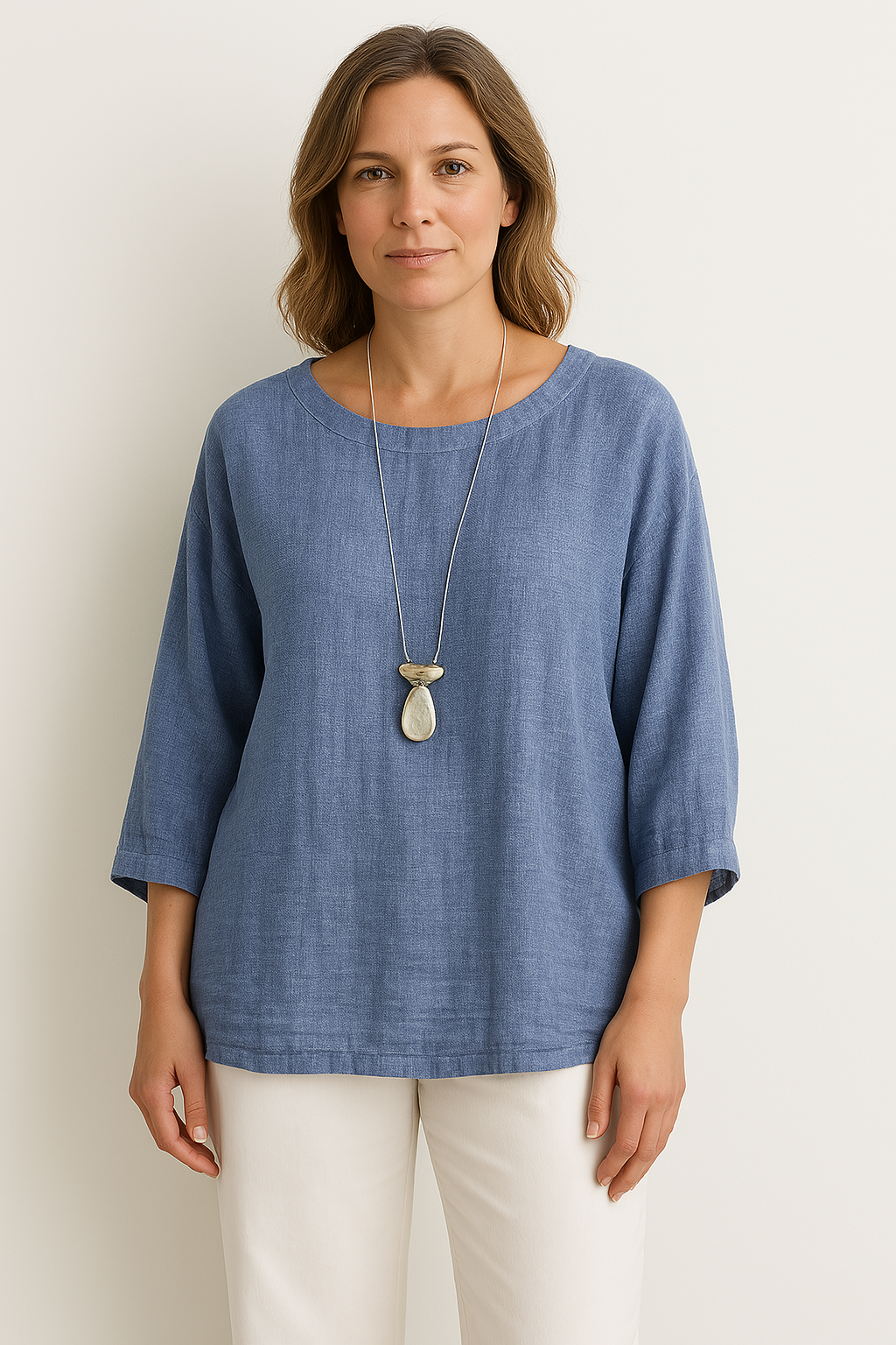 Women’s Cotton Top – Loose Fit – 3/4 Sleeve – Round Neck Casual Everyday Wear