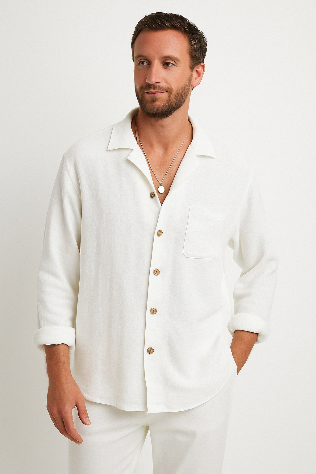 Men’s Button-Up Shirt – Cotton Linen Blend – Relaxed Fit – Long Sleeve Casual Style