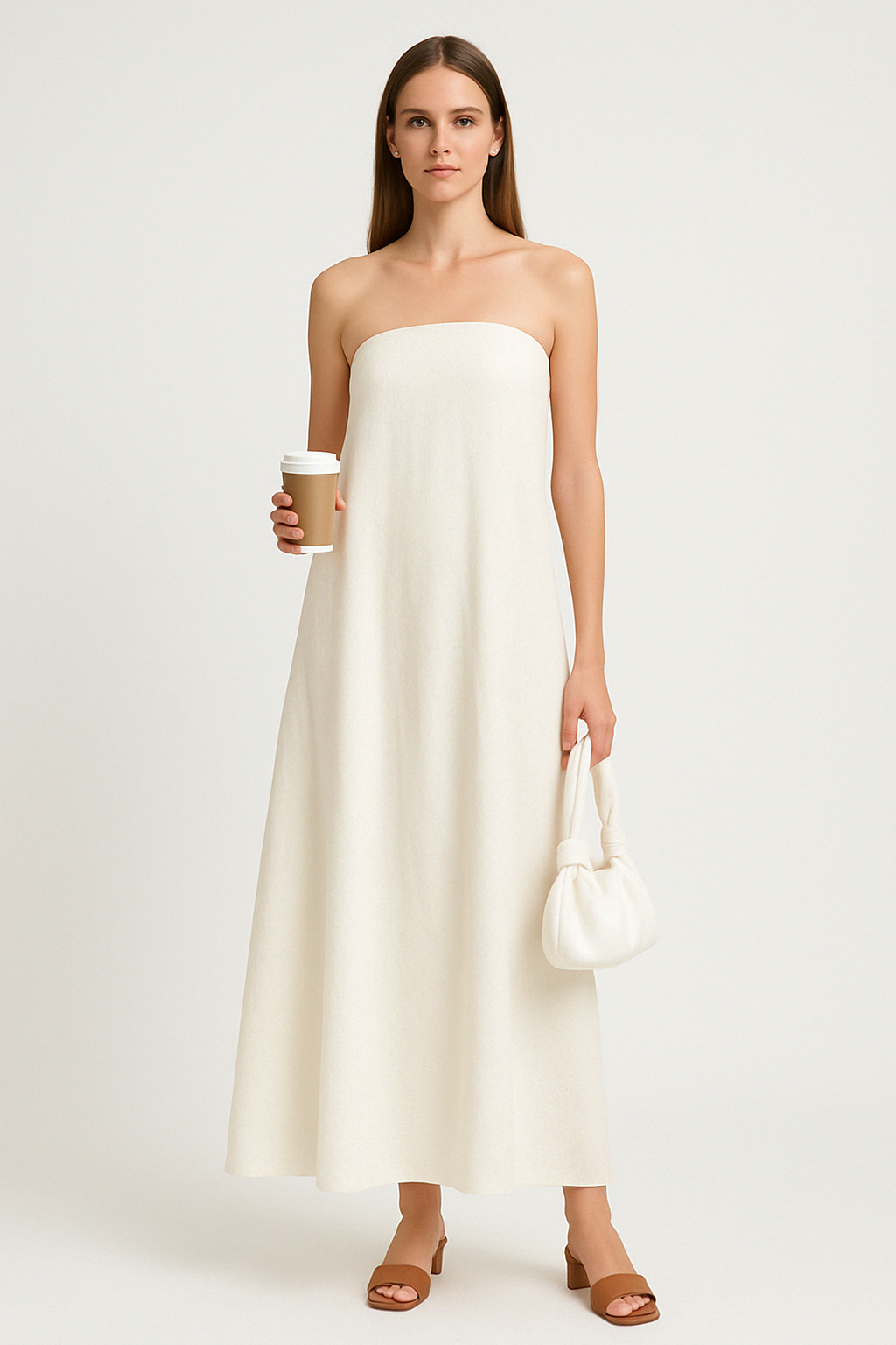 Women’s Strapless Dress – Cotton Linen Blend – Relaxed Fit – Full Length Backless