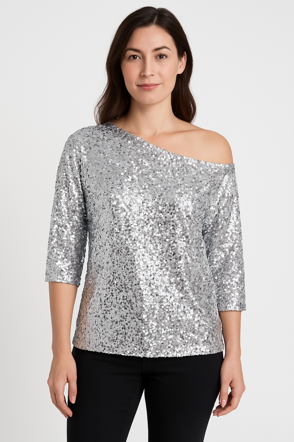 Women’s Sequin Top – Off Shoulder – Mid Sleeve – Relaxed Fit – Party Casual Wear