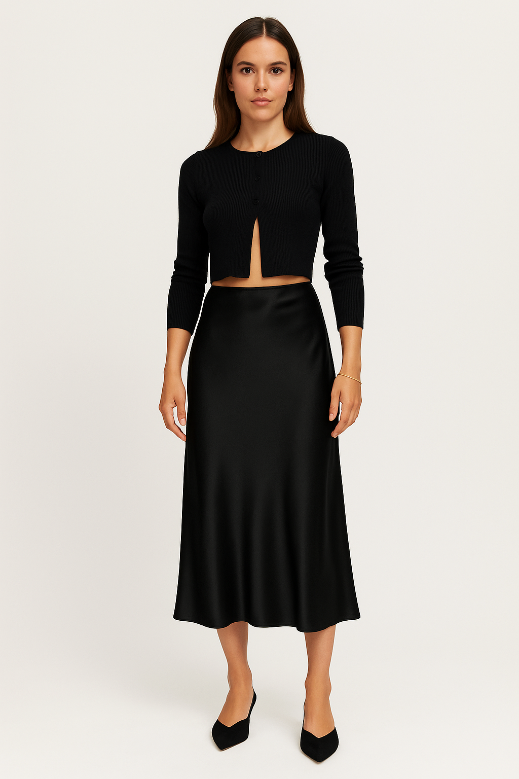 Women’s Midi Skirt – Satin Look – Fitted Silhouette – Minimalist Elegant Style
