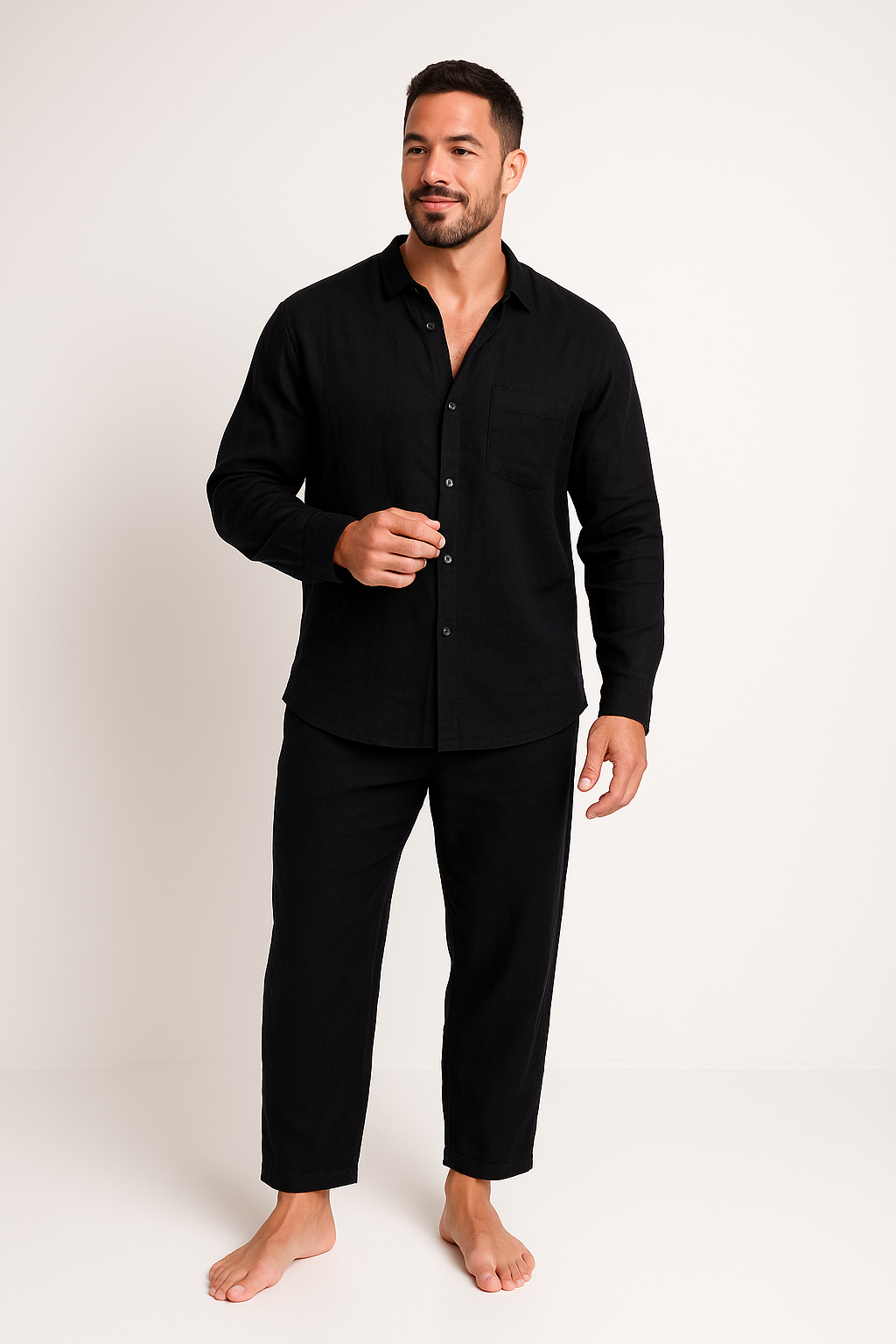 Men’s Linen Set – Relaxed Fit Shirt and Straight-Leg Pants – Lightweight Breathable Casual Wear