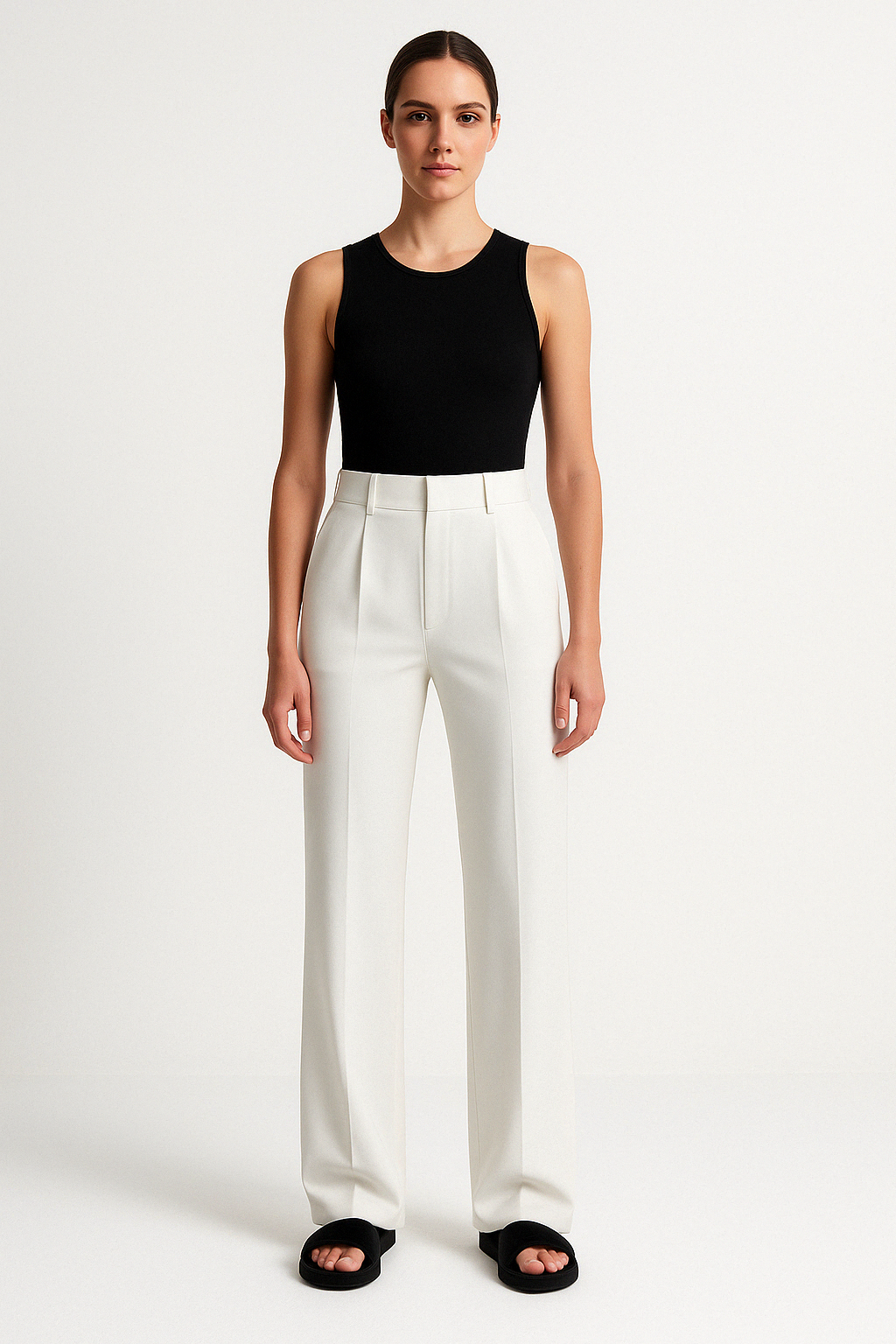 Women’s Tailored Trousers – Wide Leg – High Waist – Front Pleats – Full Length