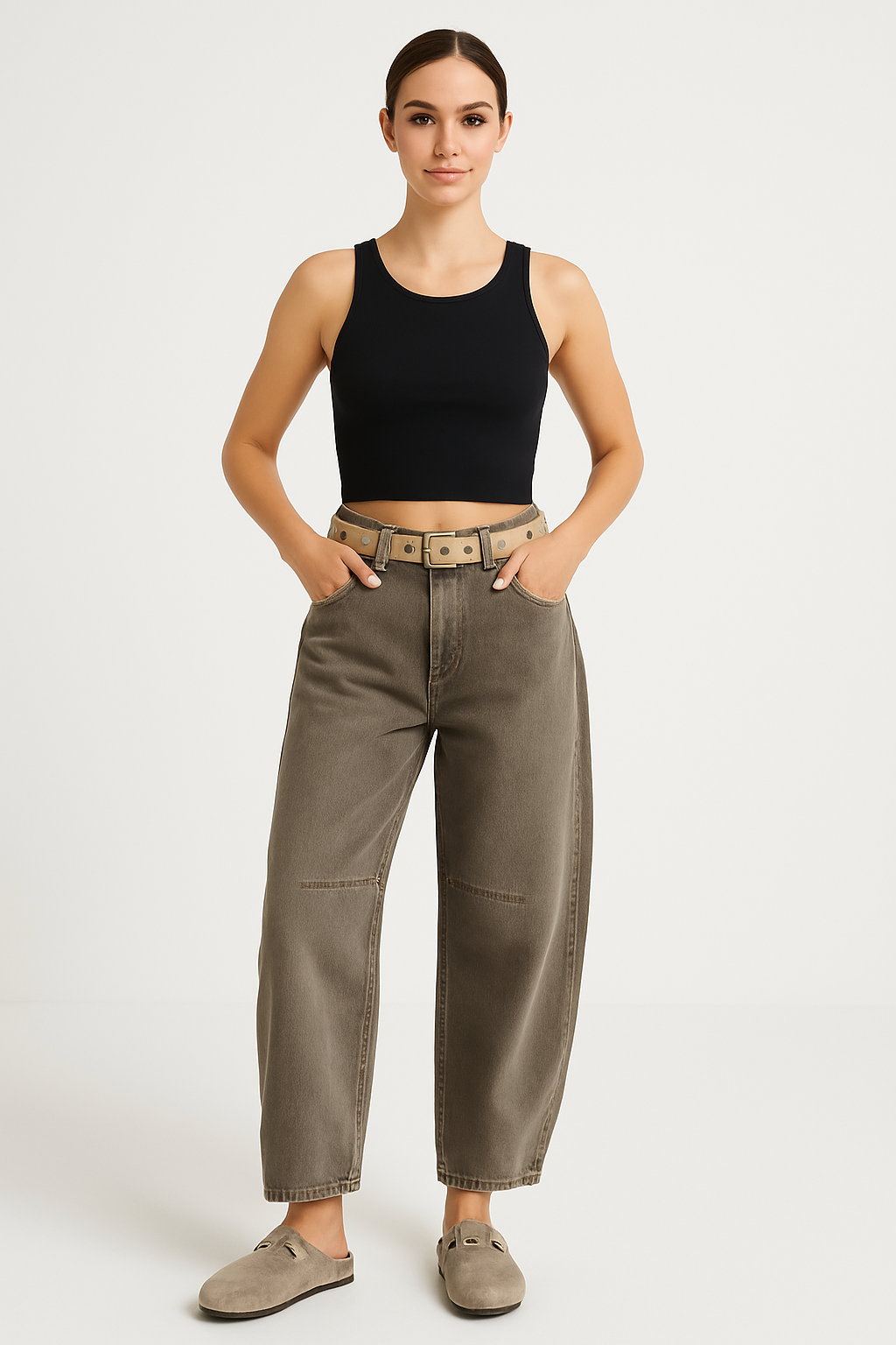 Women’s Barrel-Leg Jeans – Relaxed Fit – Animal Print – Full Length