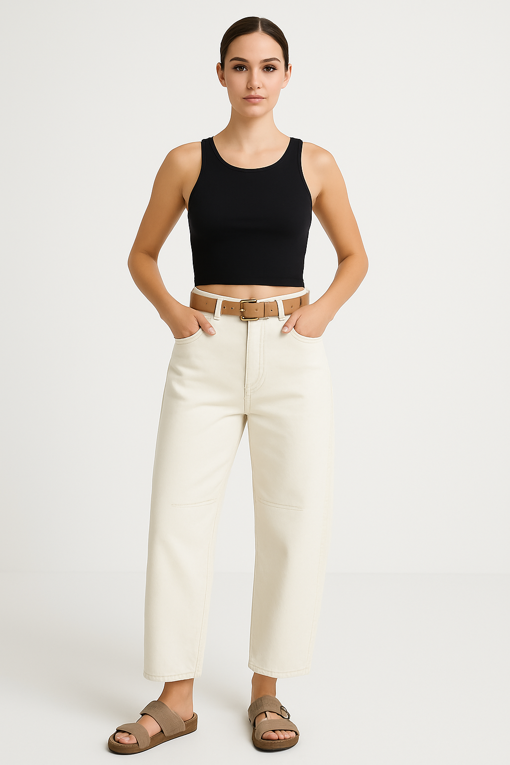 Women’s Barrel-Leg Jeans – Relaxed Fit – Animal Print – Full Length