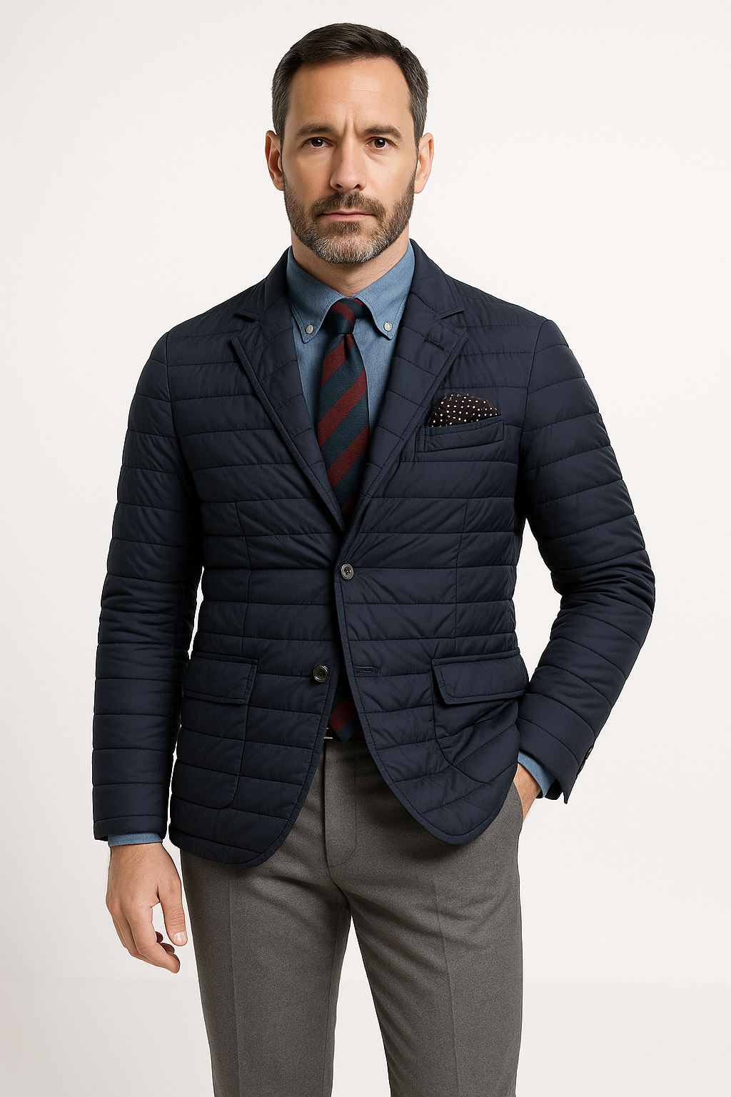 Men’s Quilted Blazer Jacket – Slim Fit – Button Closure – Lapel Collar – Smart Casual