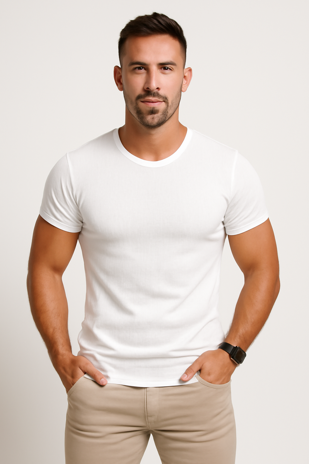 Men’s T-Shirt – Slim Fit – Soft Cotton Blend – Vertical Ribbed Knit – Crew Neck – Short Sleeve