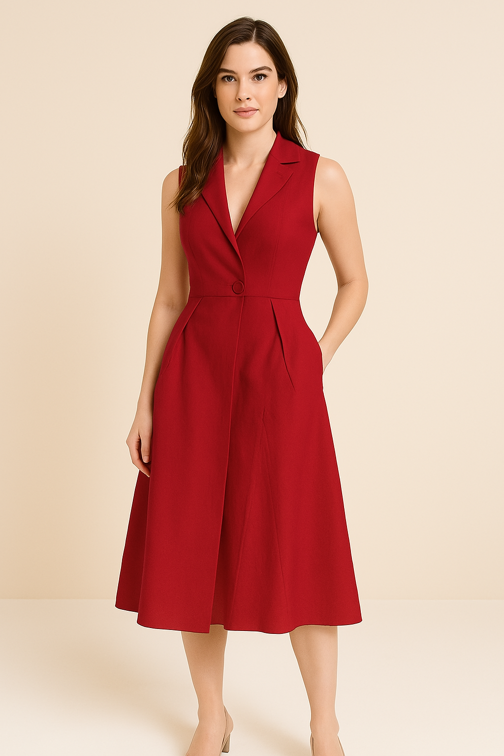 Women’s Midi Dress – V-Neck – Sleeveless – A-Line Fit – Lightweight Cotton Blend