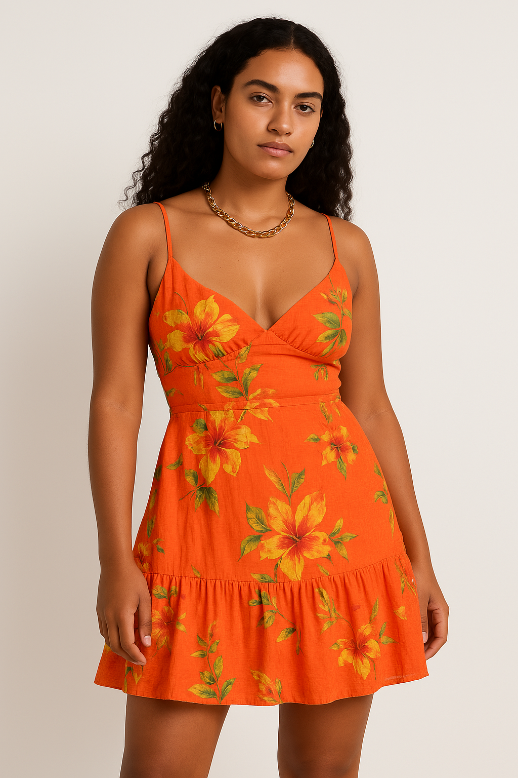 Women’s Sundress – Lightweight Cotton – Smocked Waist – Ruffle Hem – Mini Dress