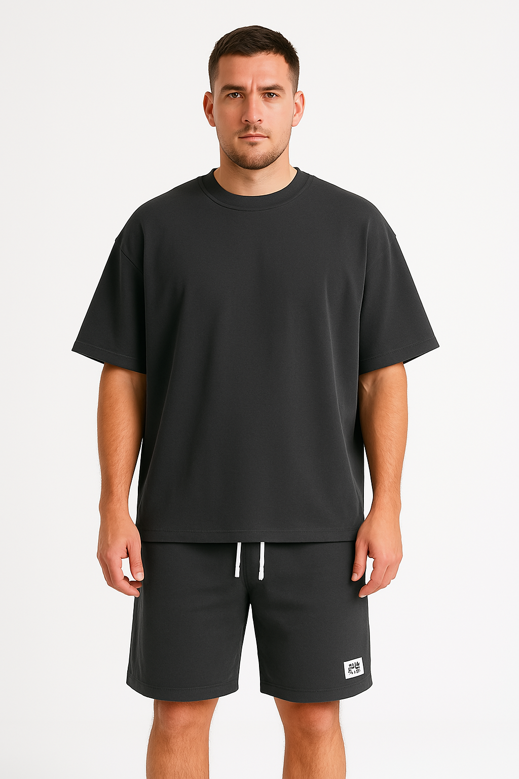 Men’s Athletic Set – Relaxed Fit – Short Sleeve Top & Knee-Length Shorts – Cotton