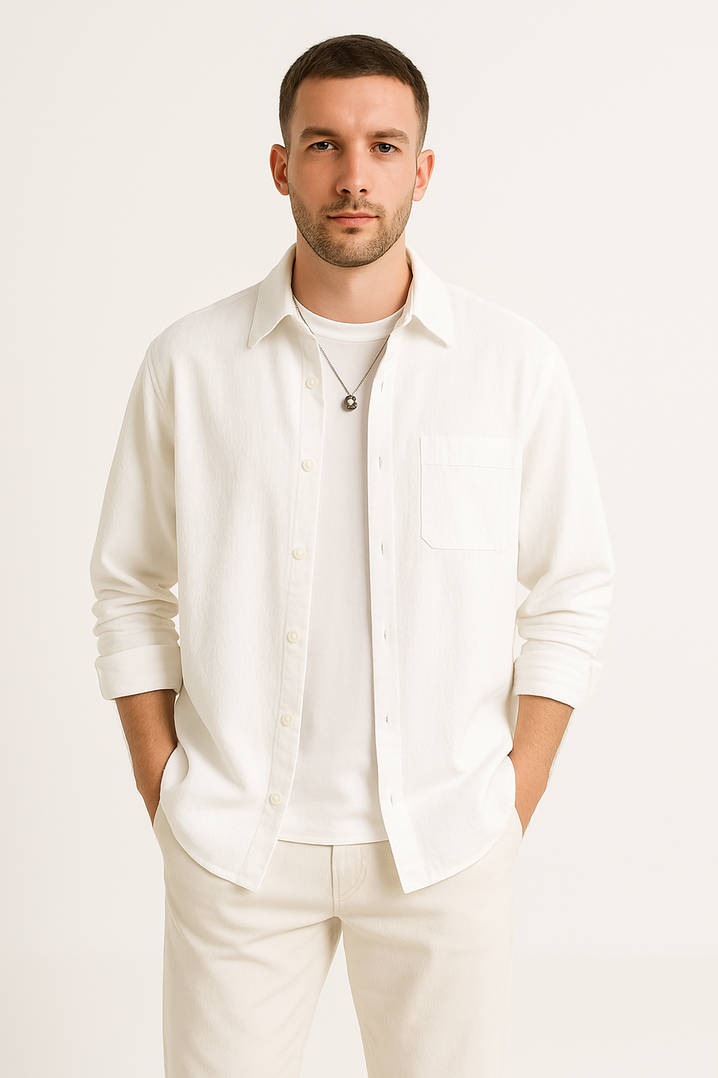 Men’s Long Sleeve Shirt – Waffle Knit – Oversized Fit – Button-Up Casual Layer