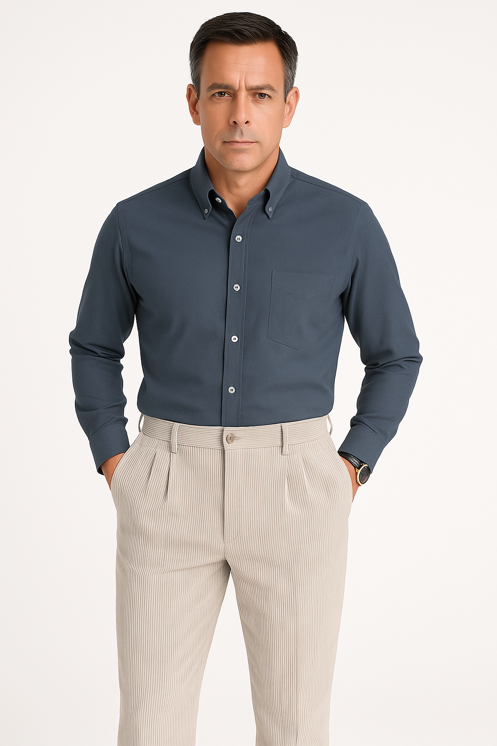 Men’s Corduroy Trousers – Slim Fit – Pleated Front – Full Length – Smart Casual
