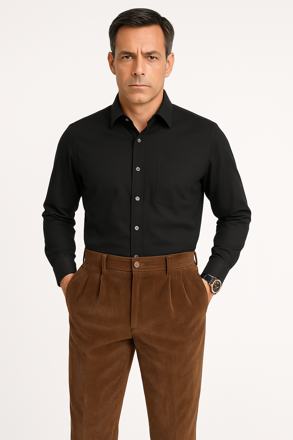 Men’s Corduroy Trousers – Slim Fit – Pleated Front – Full Length – Smart Casual