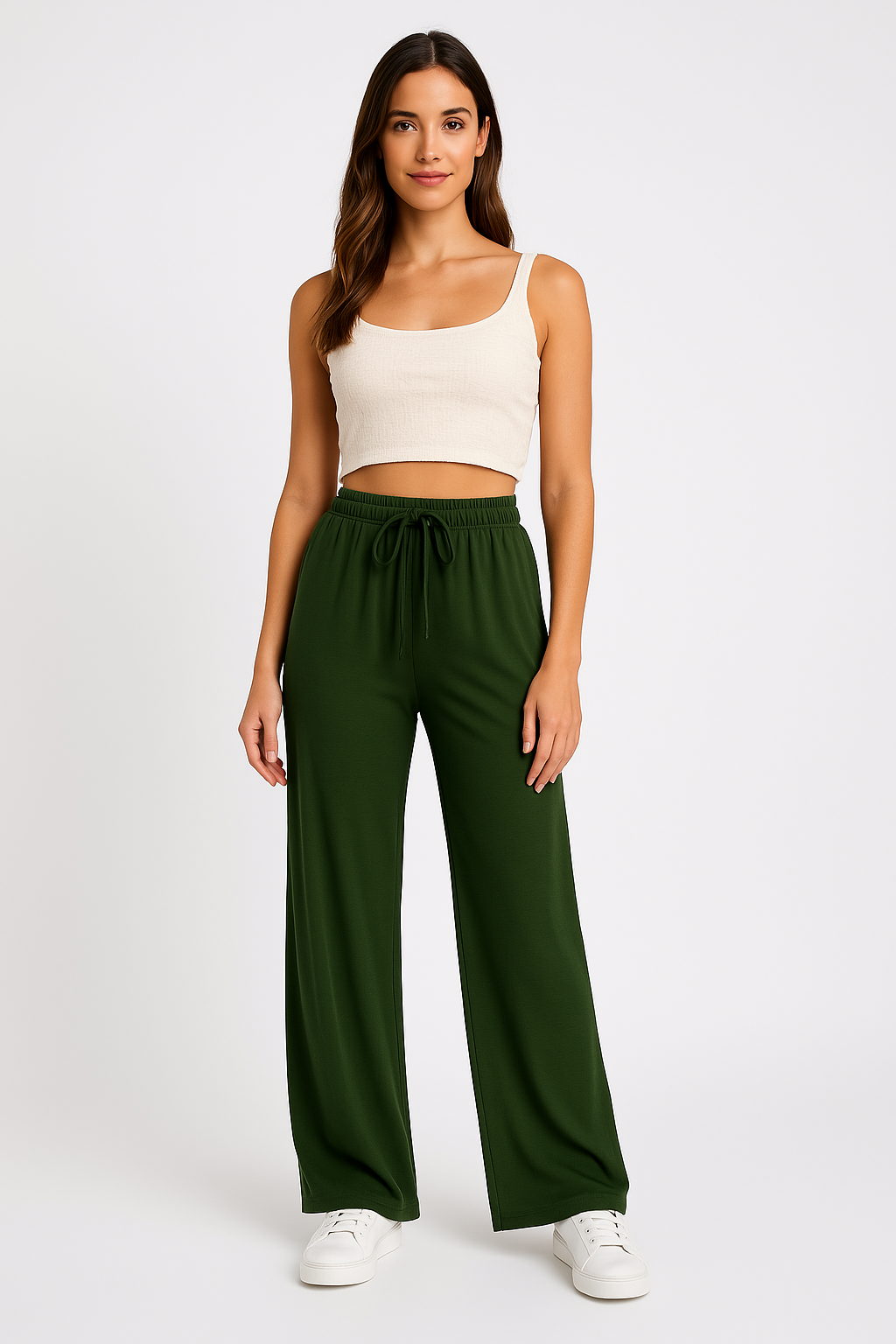 Women’s Wide-Leg Pants – Soft Cotton Blend – Relaxed Fit – Elastic Drawstring Waist