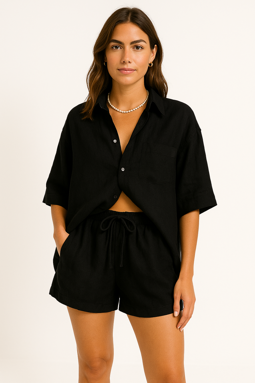 Women’s Shirt and Shorts Set – Relaxed Oversized Fit – Breathable Blend – Casual Style