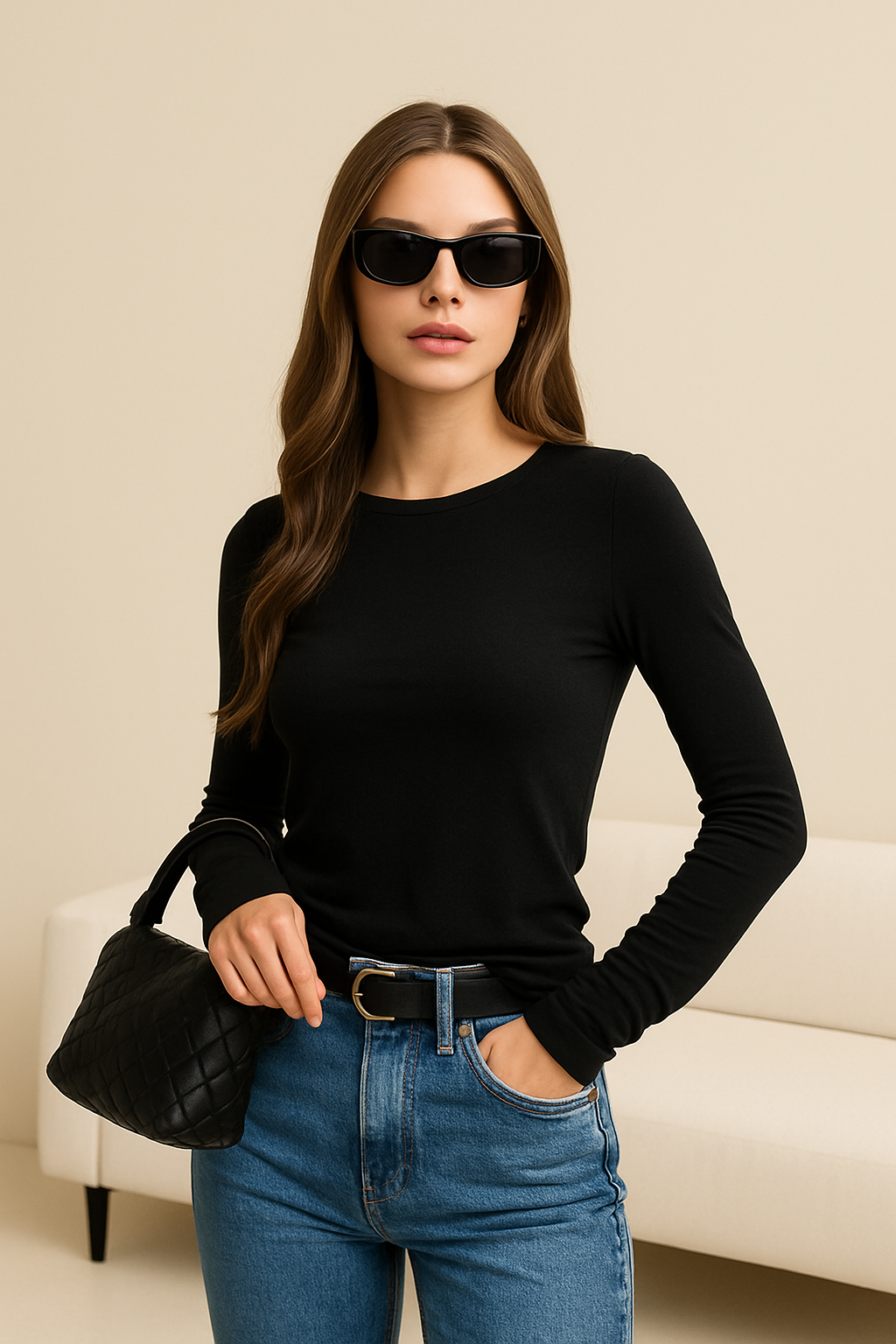 Women’s Long Sleeve Top – Slim Fit – Breathable Blend – Round Neck – Soft Knit