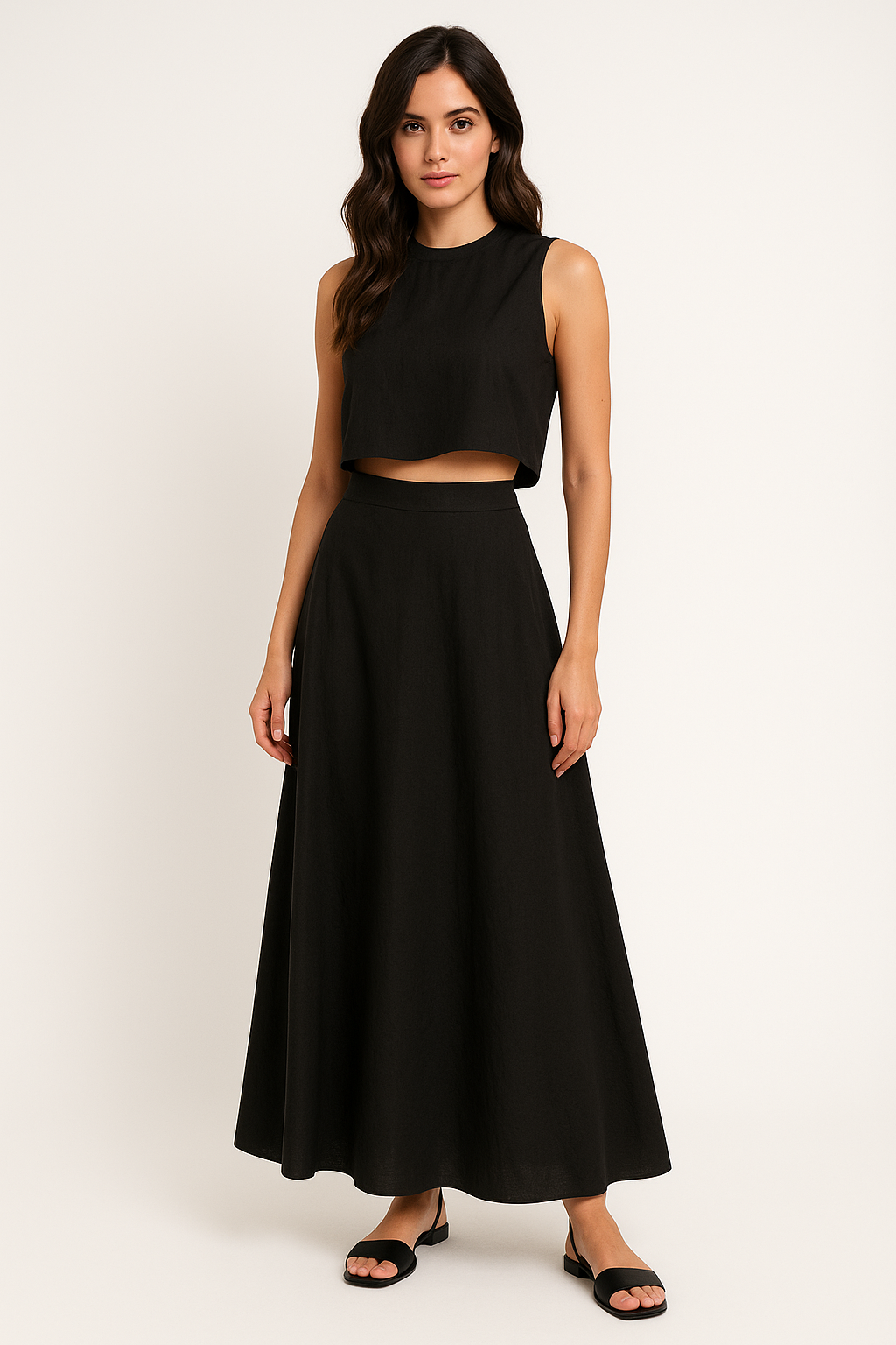 Women’s Two-Piece Set – Sleeveless Crop Top & High-Waisted Skirt – Breathable Blend