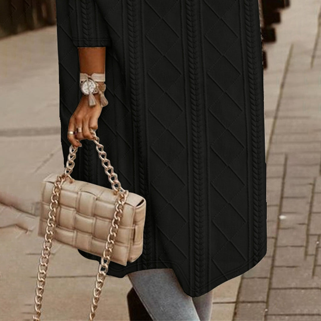 Women’s Long Hooded Coat – Knitted Wool Feel – Oversized Fit – Cable Knit – Casual Layer