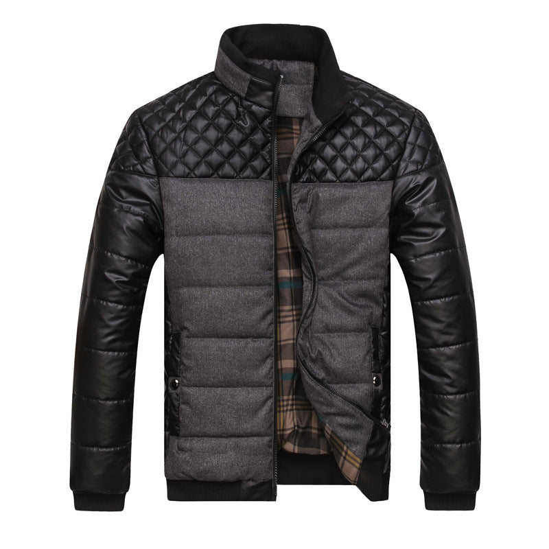 Theodore Quilted Down Jacket | Leather-Sleeve Contrast Panel Jacket