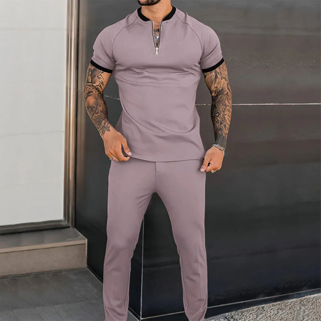 Men’s Short Sleeve Top – Slim Fit – Zip Collar – Breathable Blend – Minimalist Style