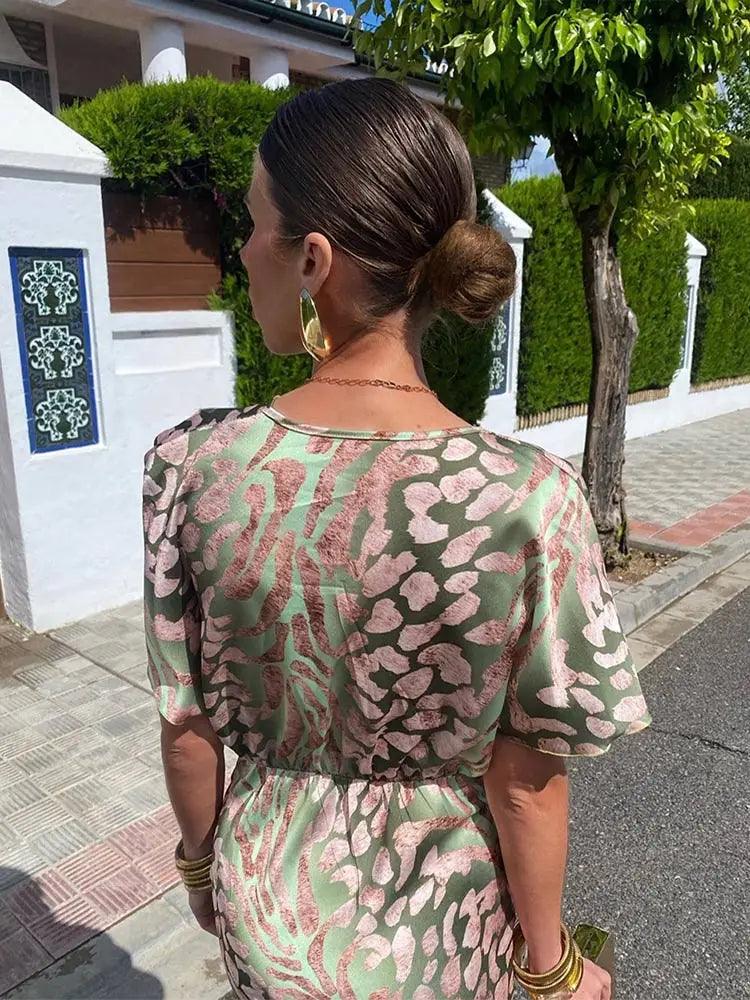 Women's Wrap Midi Dress - V-Neck - Short Sleeve - Knot Waist - Silky Elegant Fit