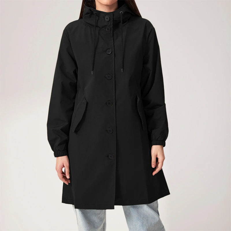 Women’s Trench Coat – Water-Resistant – Relaxed Fit – Hooded – Knee-Length Casual Wear
