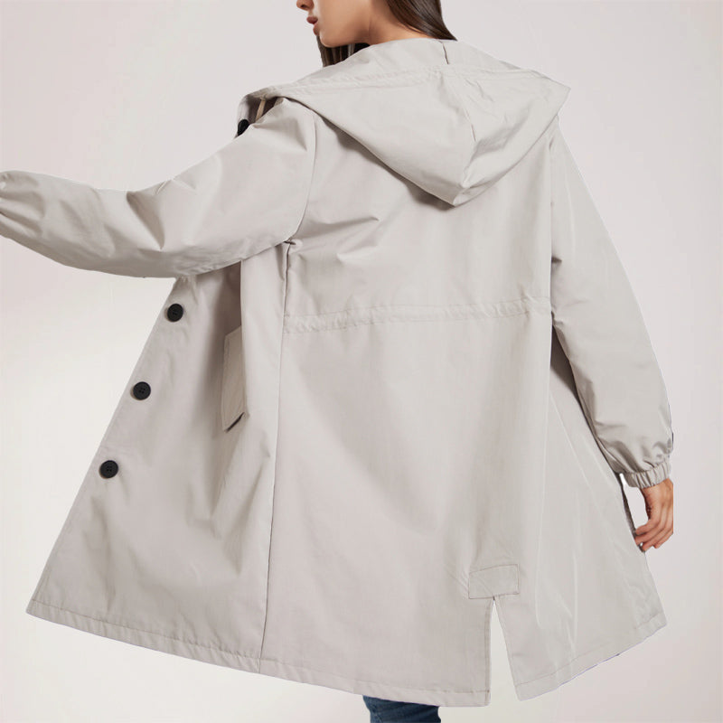 Women’s Trench Coat – Water-Resistant – Relaxed Fit – Hooded – Knee-Length Casual Wear