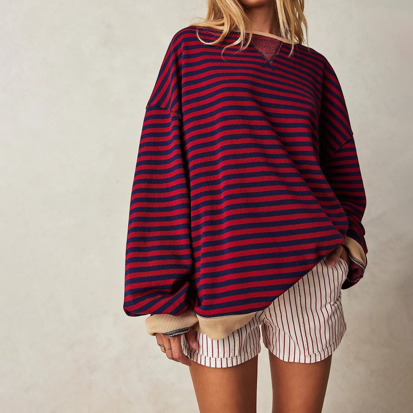 Isabella Oversized Sweatshirt | Striped Ribbed Sweatshirt