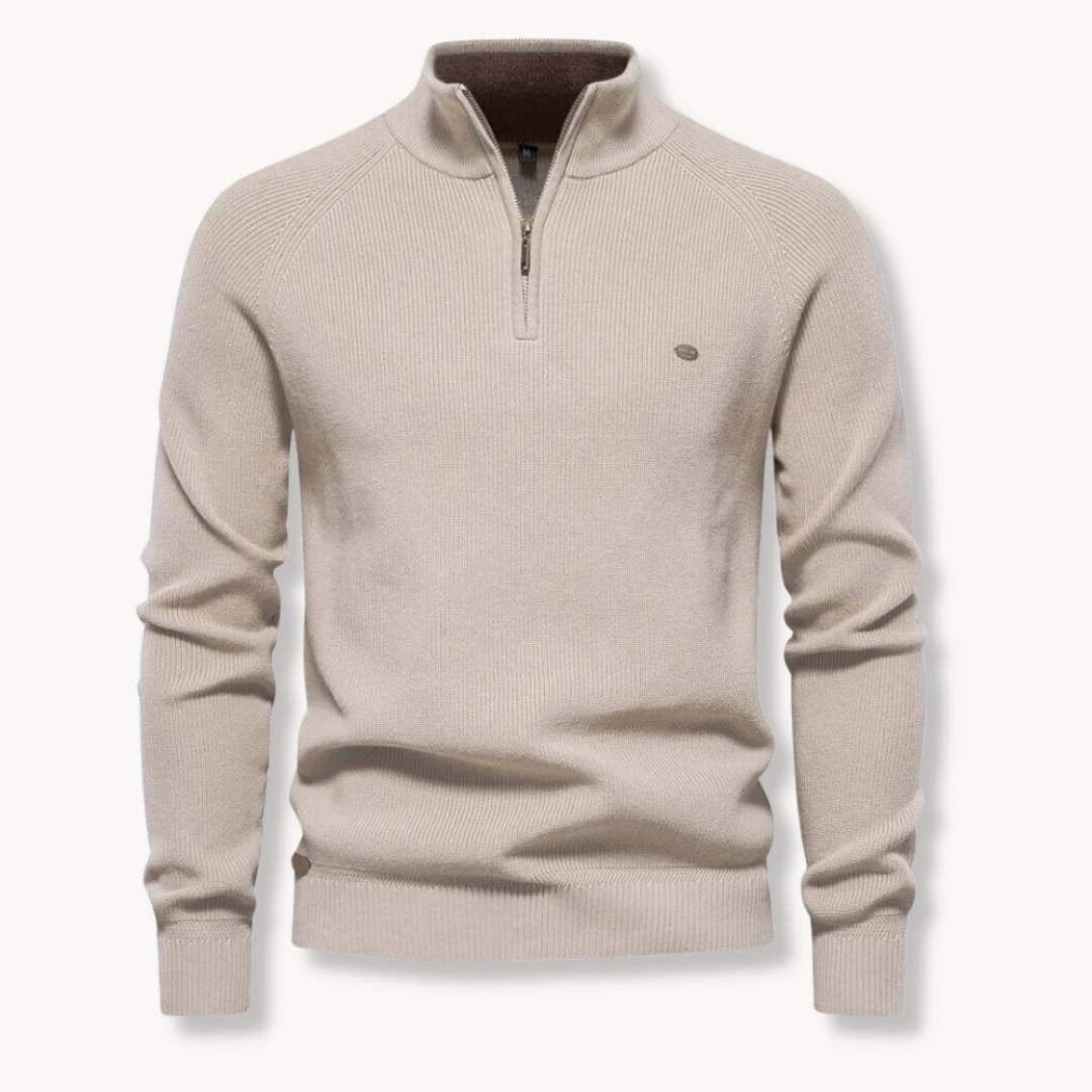 Men’s Sweater – Cotton Blend – Classic Fit – Half-Zip Collar – Ribbed Trim
