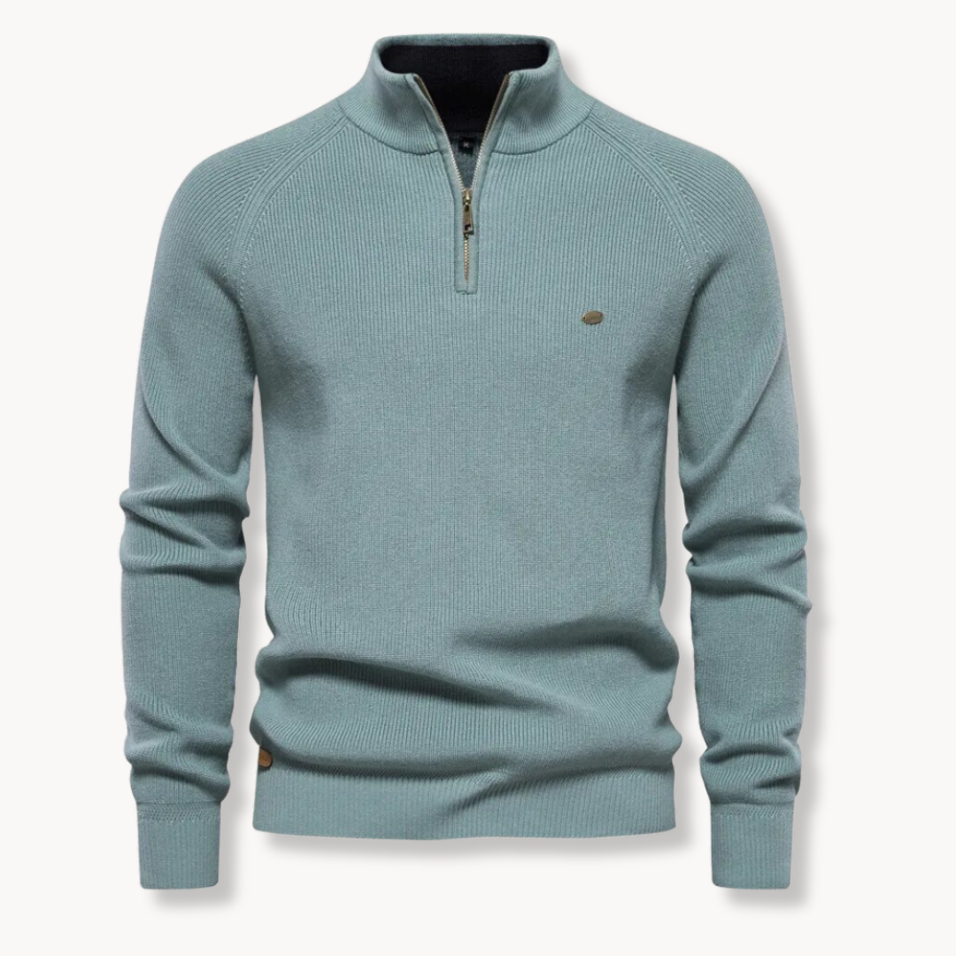 Men’s Sweater – Cotton Blend – Classic Fit – Half-Zip Collar – Ribbed Trim
