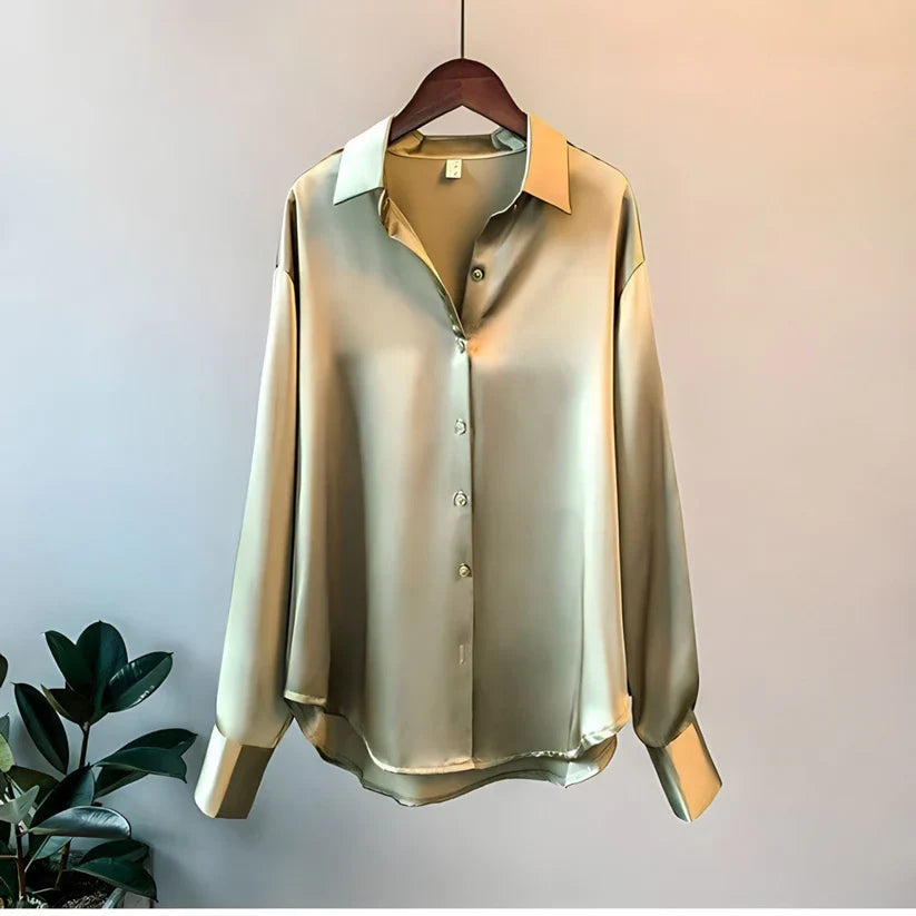 Women’s Silk Blouse – Relaxed Fit – Button-Up – Long Sleeve – Office to Casual Wear