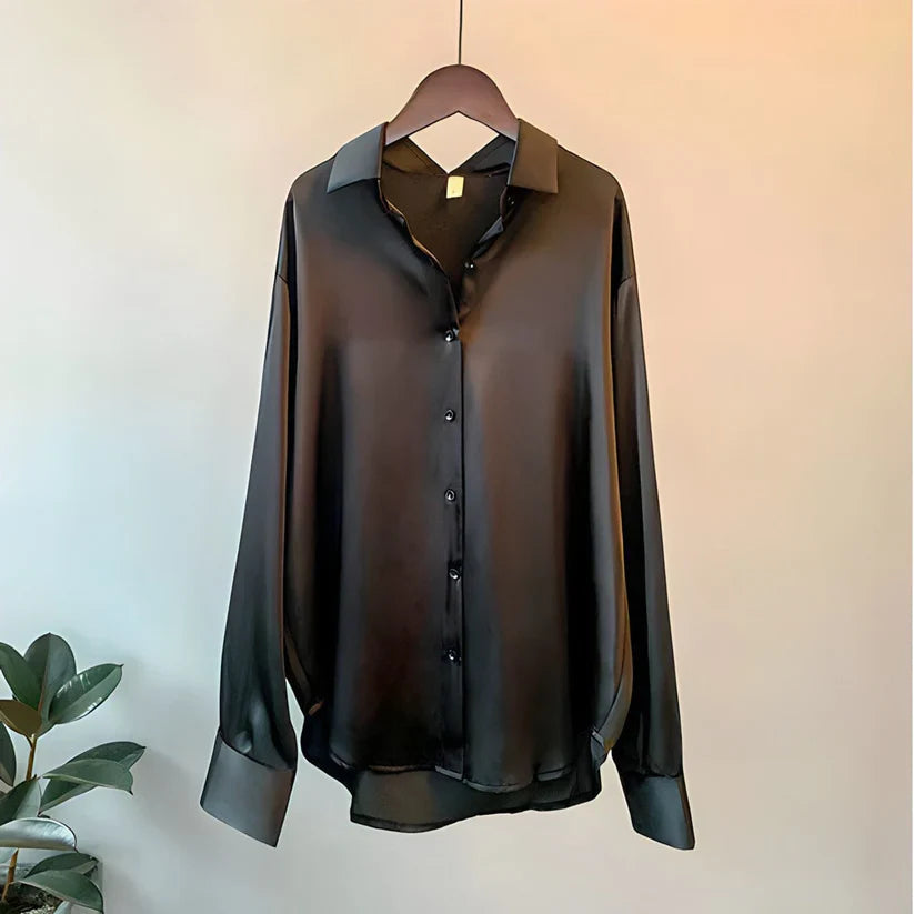 Women’s Silk Blouse – Relaxed Fit – Button-Up – Long Sleeve – Office to Casual Wear