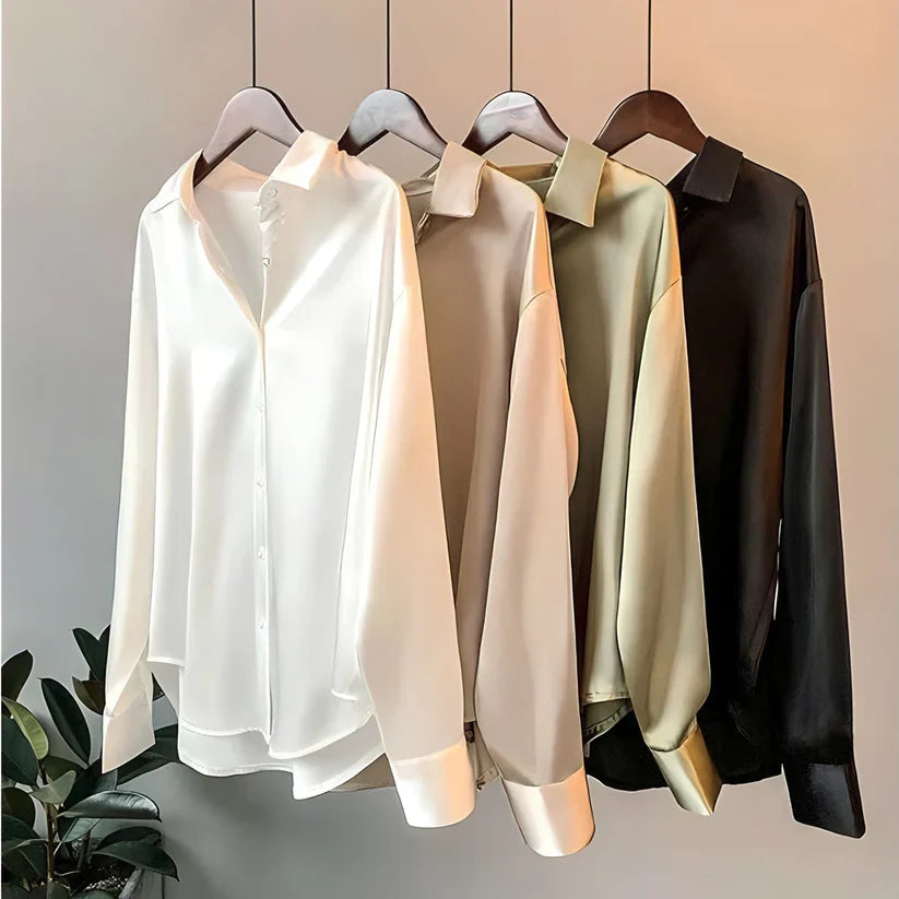 Women’s Silk Blouse – Relaxed Fit – Button-Up – Long Sleeve – Office to Casual Wear