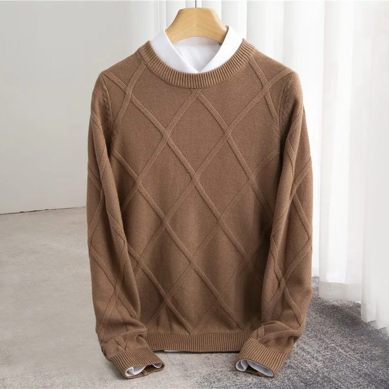 Men’s Sweater – Regular Fit – Soft Knit – Ribbed Crew Neck – Textured Pattern