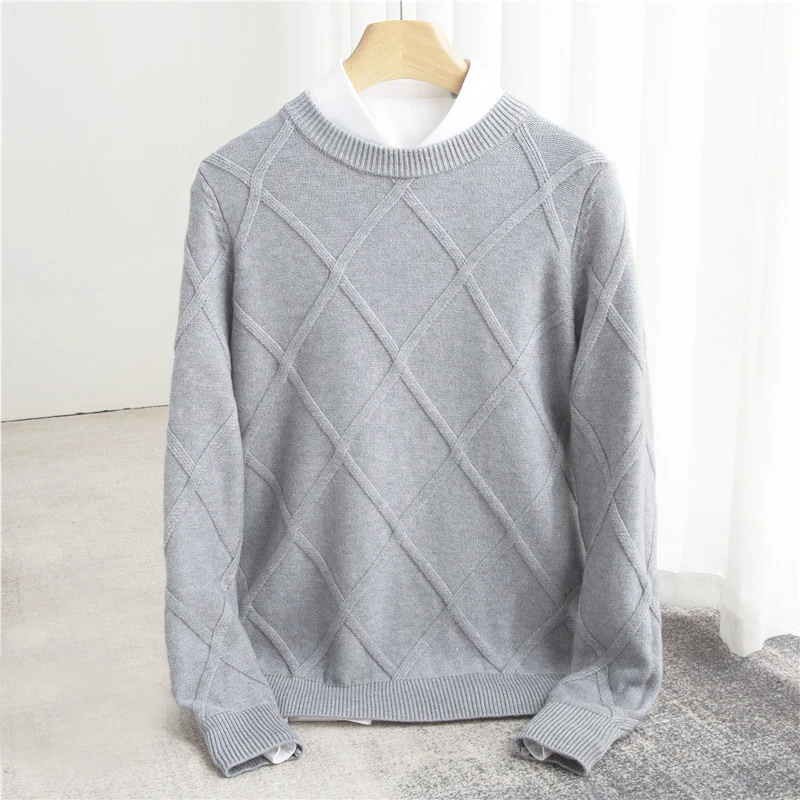 Men’s Sweater – Regular Fit – Soft Knit – Ribbed Crew Neck – Textured Pattern