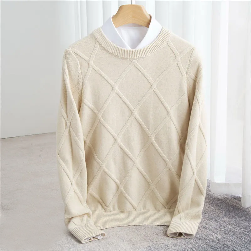 Men’s Sweater – Regular Fit – Soft Knit – Ribbed Crew Neck – Textured Pattern