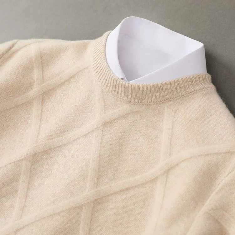 Men’s Sweater – Regular Fit – Soft Knit – Ribbed Crew Neck – Textured Pattern